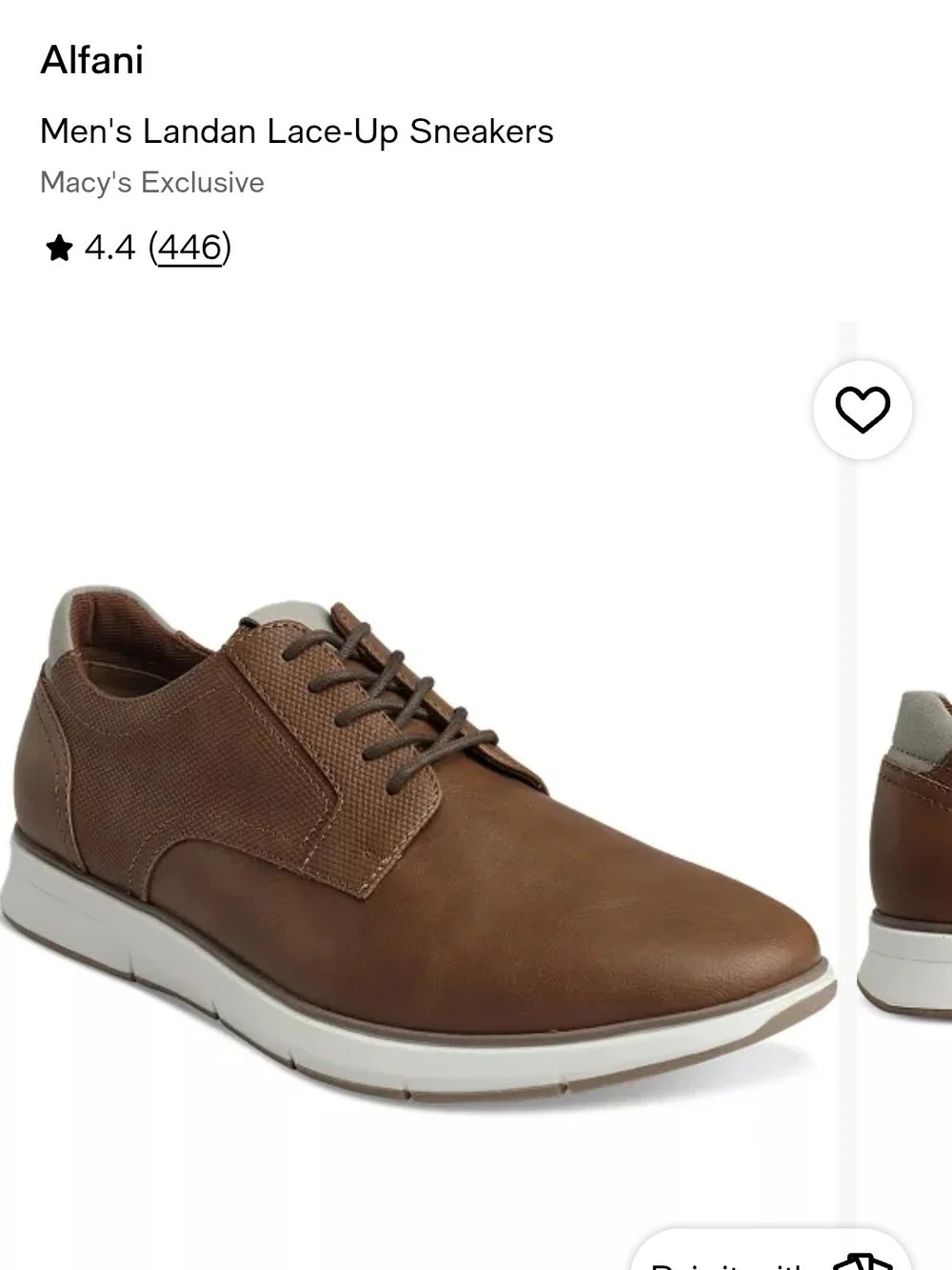 Alfani Men's Brown Leather Lace-Up Oxford Sneakers